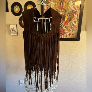 1970’s vintage brown leather fringe vest